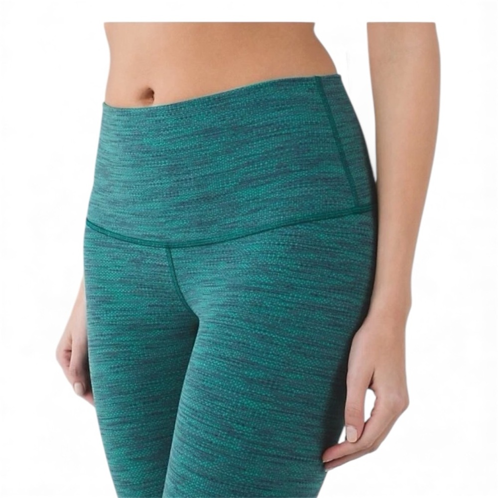 Lululemon Wunder Under Crop Space Dye Jungle Teal Leggings.
